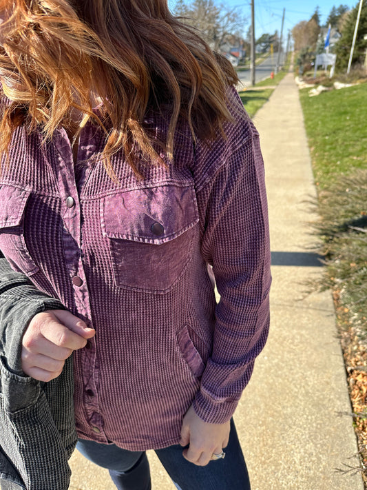 Waffle Knit Mineral Wash Button Down Jacket