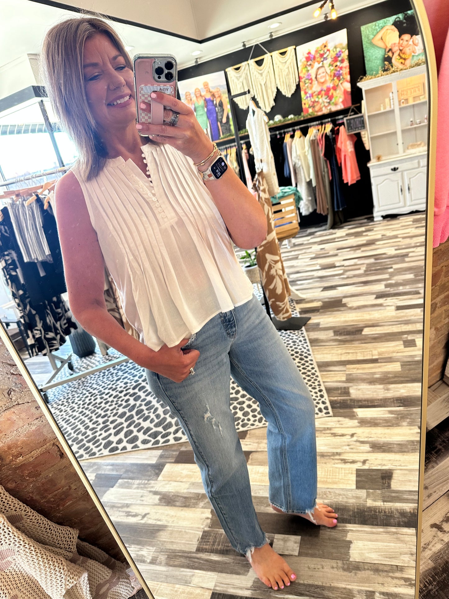 KanCan Mid Rise Destroyed Hem Straight Jeans
