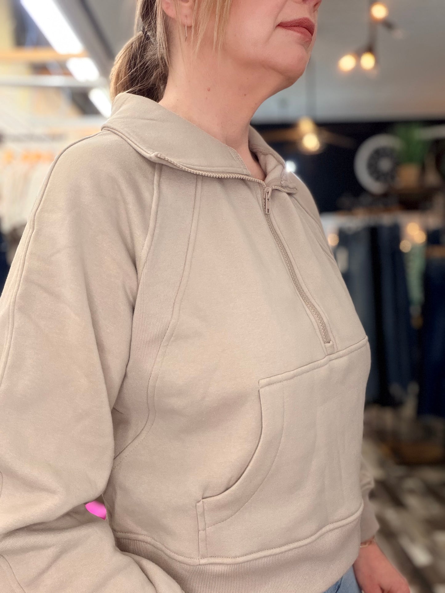 Cozy Half Zip Kangaroo Pocket Pullover
