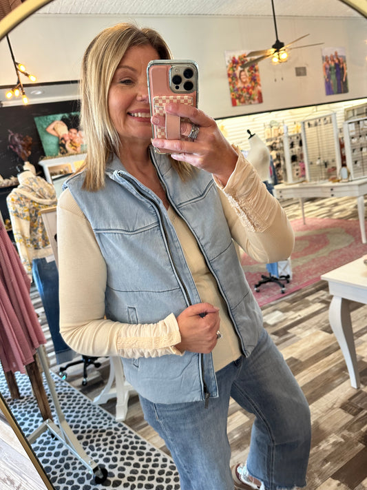 The Vanessa Denim Puffer Vest