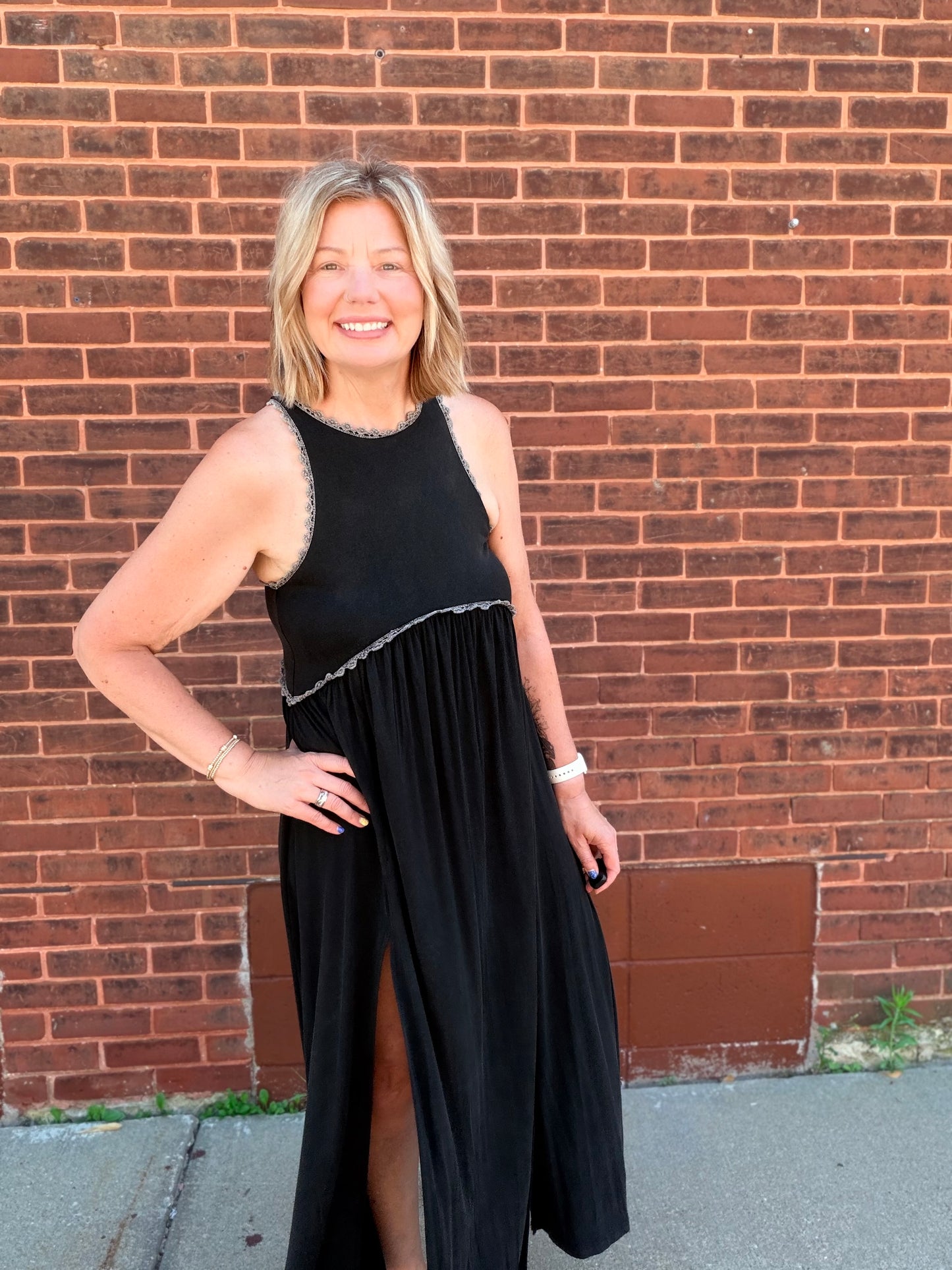 Mineral Wash Front Slit Maxi Dress