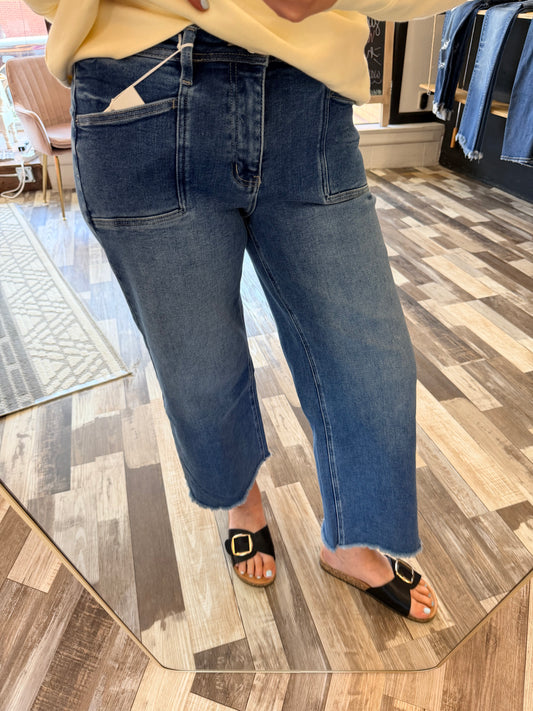 Lovervet High Rise Raw Hem Ankle Wide Leg Jeans