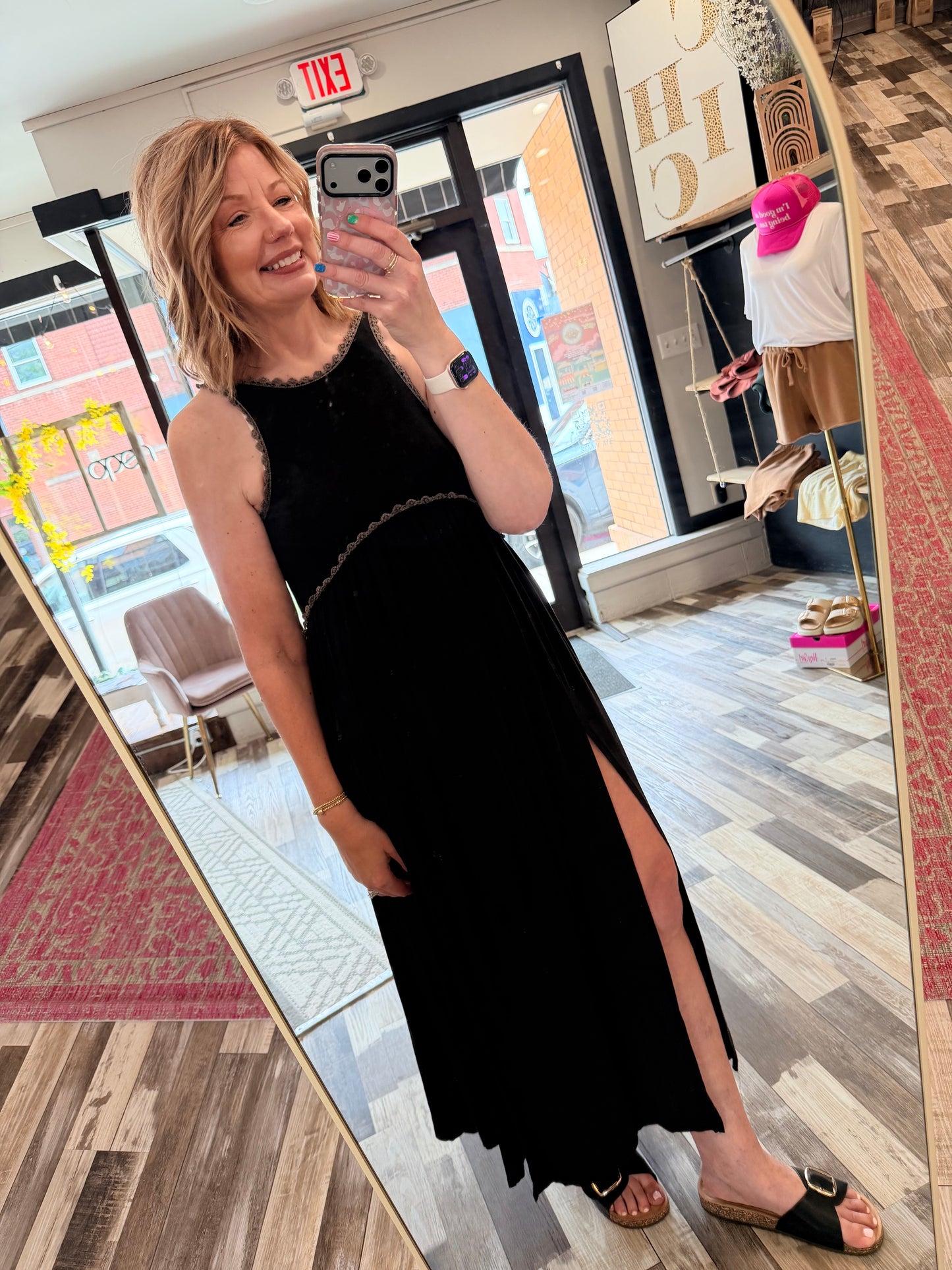 Mineral Wash Front Slit Maxi Dress