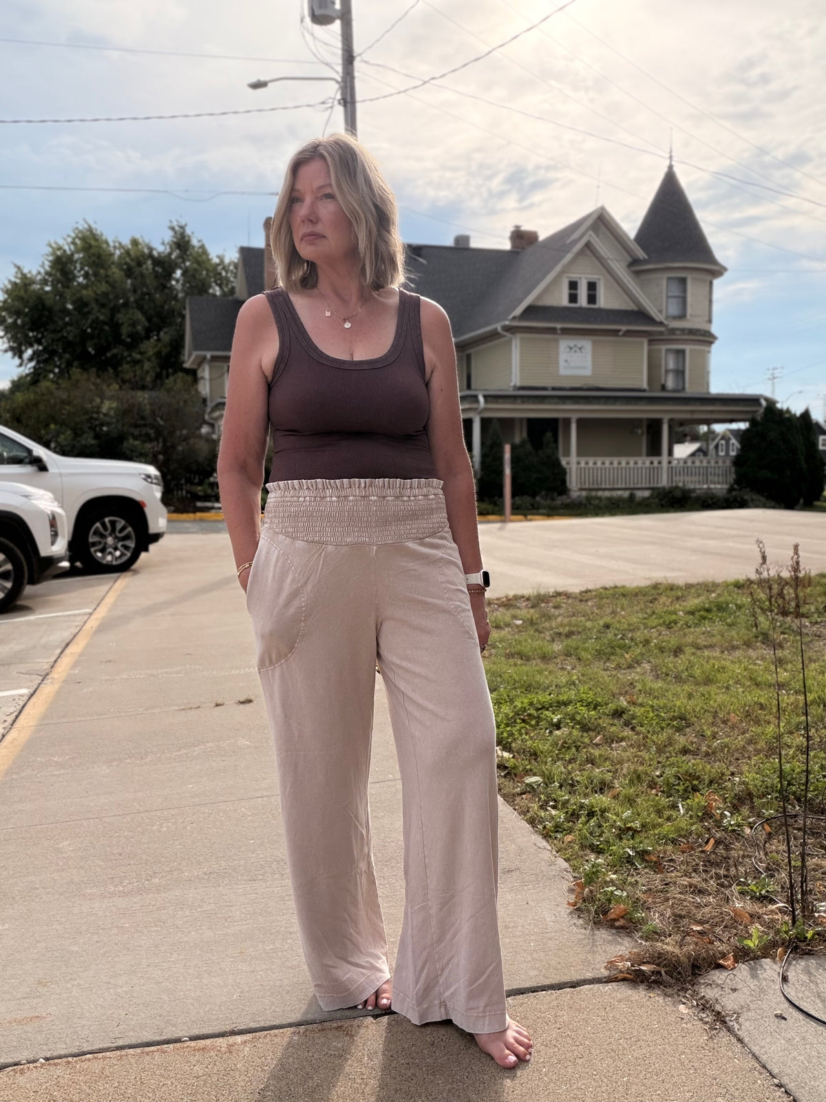 The Harper Mineral Washed Wide-leg Smocked Waist Pants