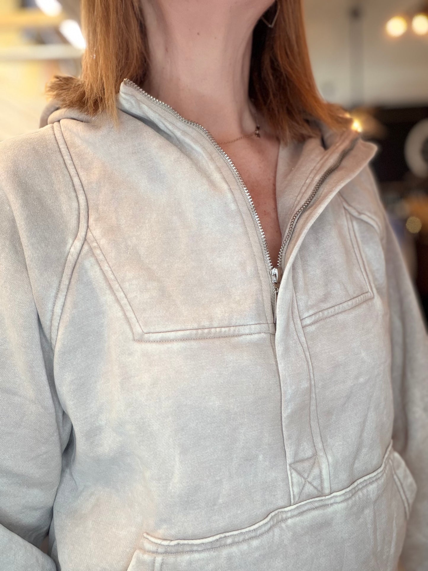 Living It Up Acid Wash Fleece Oversized Zip Kangaroo Hoodie