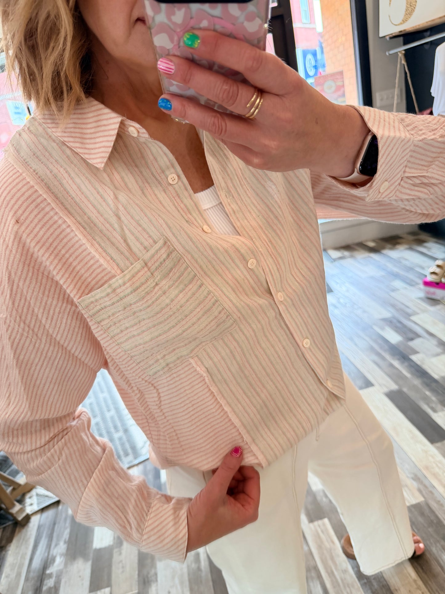 Mixed Stripe Oversized Button Down Shirt