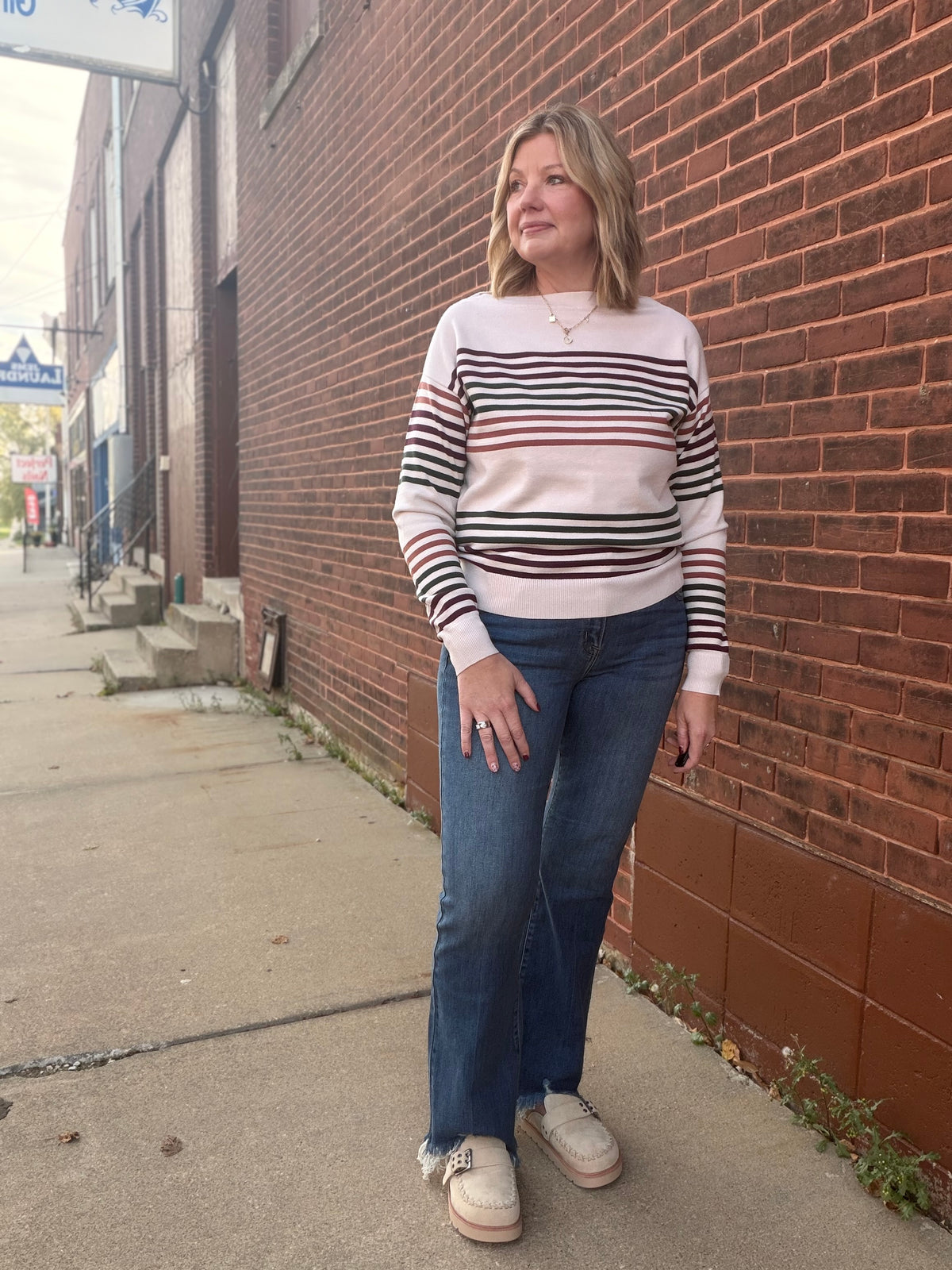 Golden Hour Boat Neck Striped Sweater