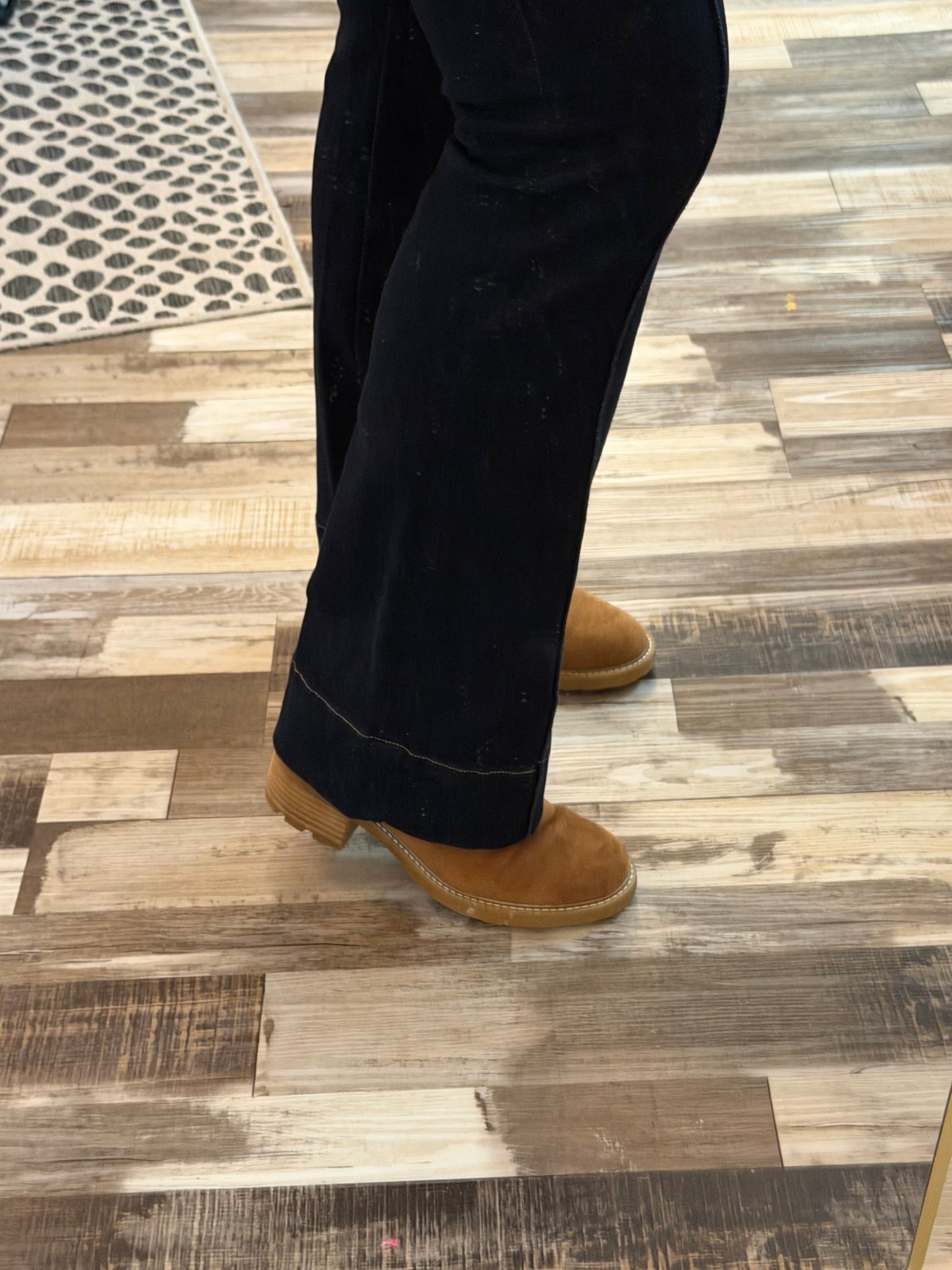 Lovervet High Rise Pin Tuck Trouser Hem Bootcut Jeans