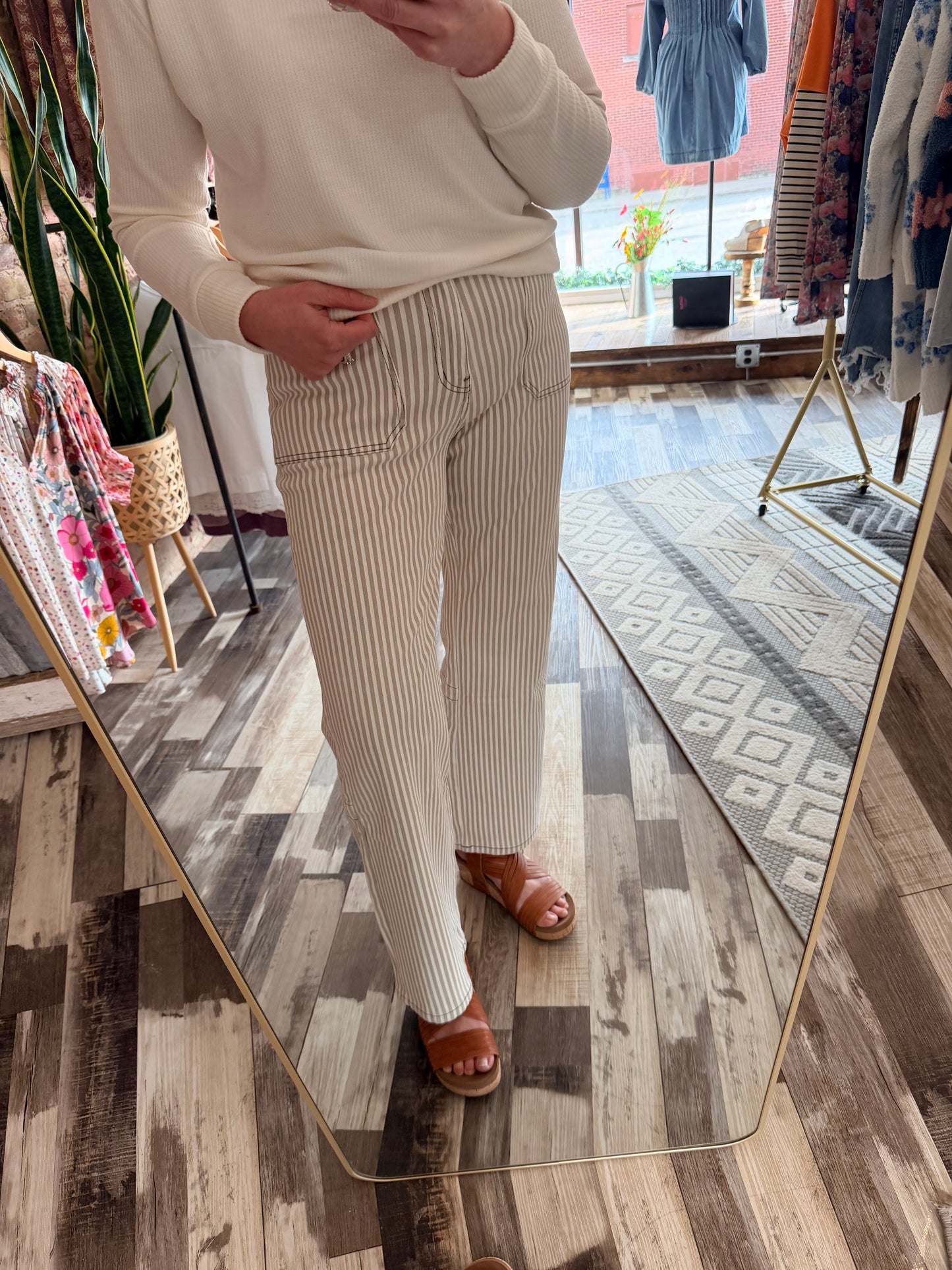 Mica High Rise Loose Fit Straight Striped Jeans