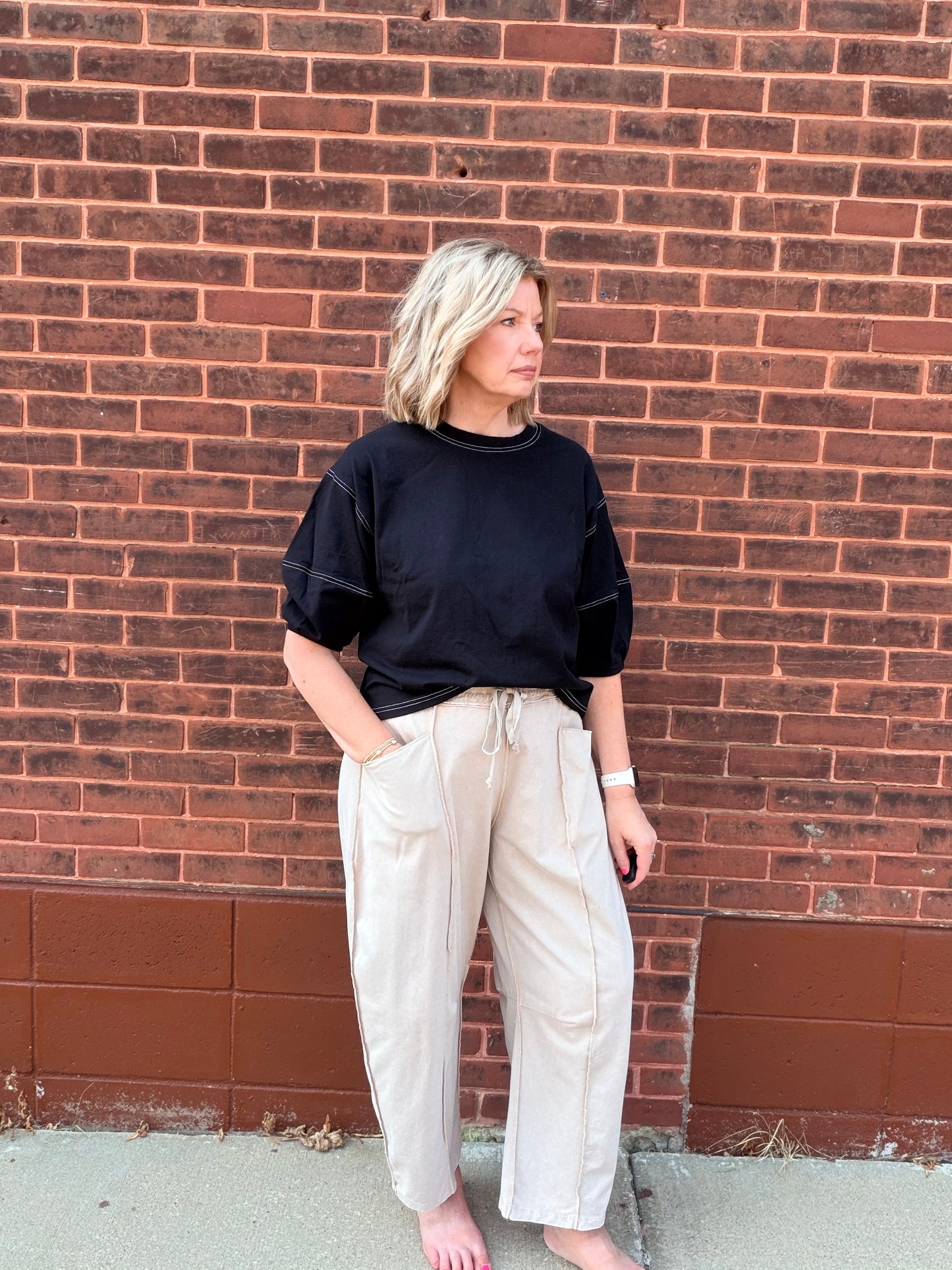The Dani Mineral Wash Seam Pull on Barrel Pants