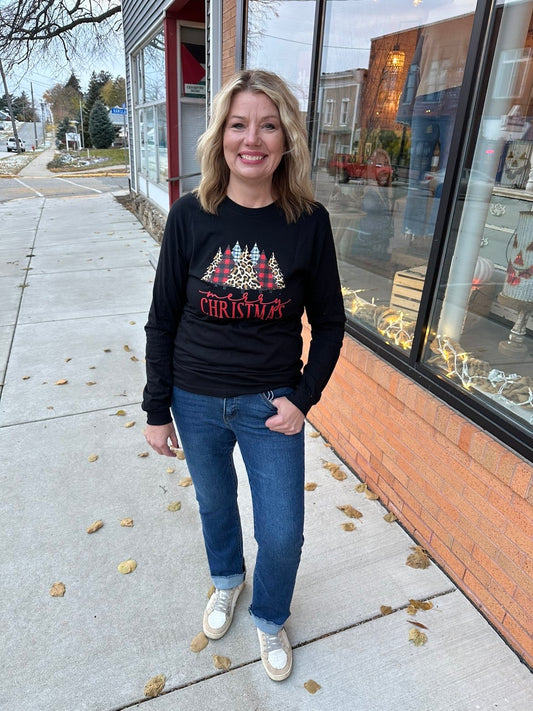 Merry Christmas Leopard Trees Long Sleeved Tee