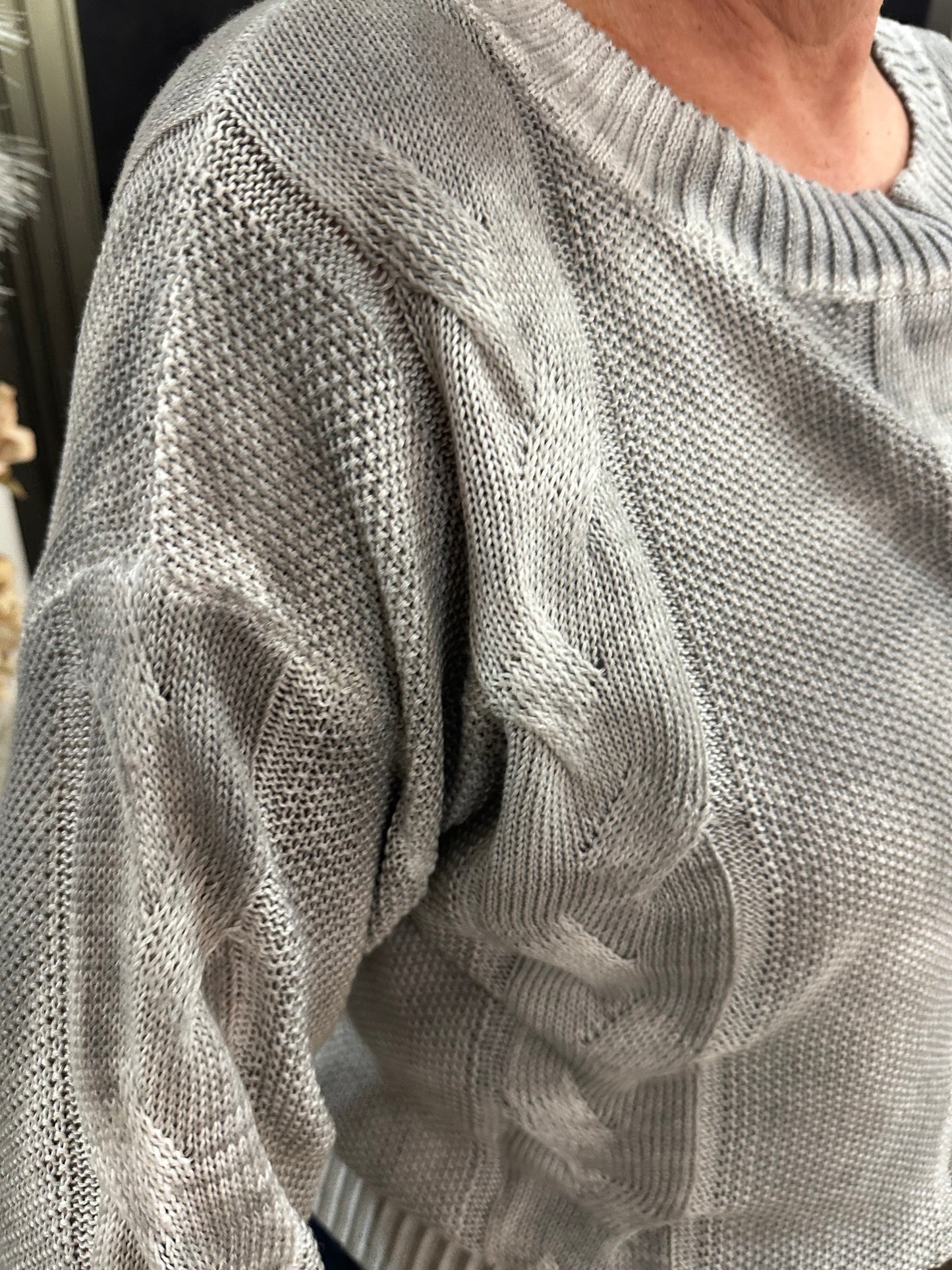 Gray Bleached Cable Knit Sweater