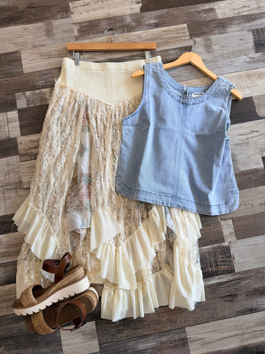 Hi Lo Tiered Ruffle Floral Skirt