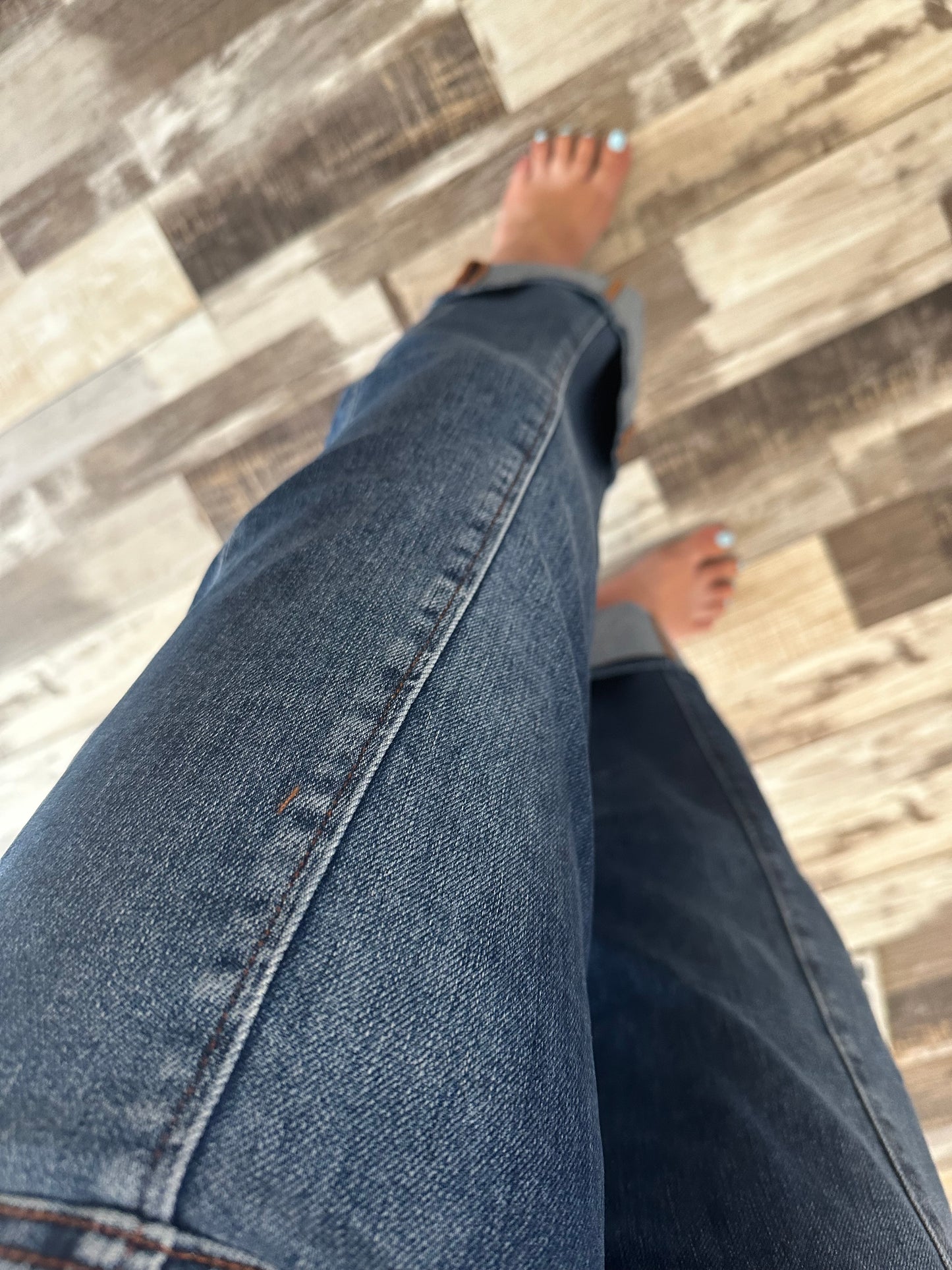 Risen High Rise Wide Leg Button Fly Cuffed Crop Denim