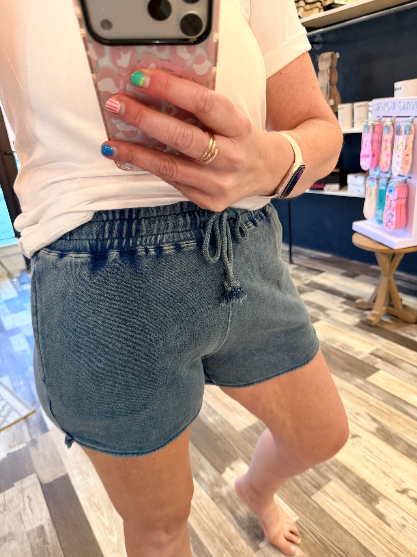 Chill Out Acid Washed Elastic Waist Shorts
