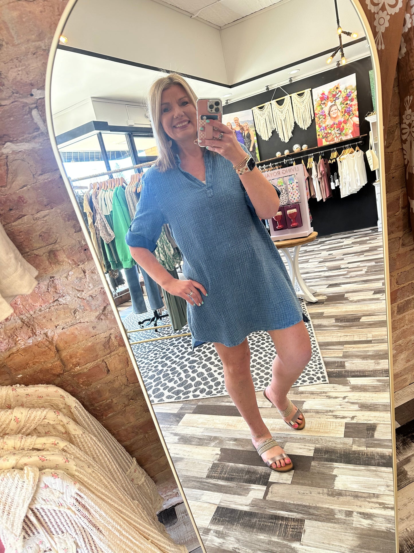 Skies Are Blue Long Sleeved Henley Shirt Dress