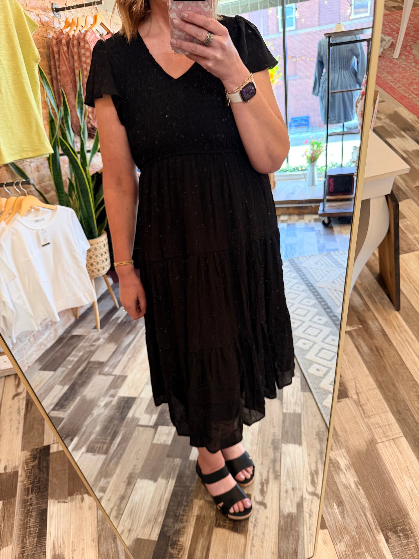 Plus Flutter Sleeve Midi Dress Black