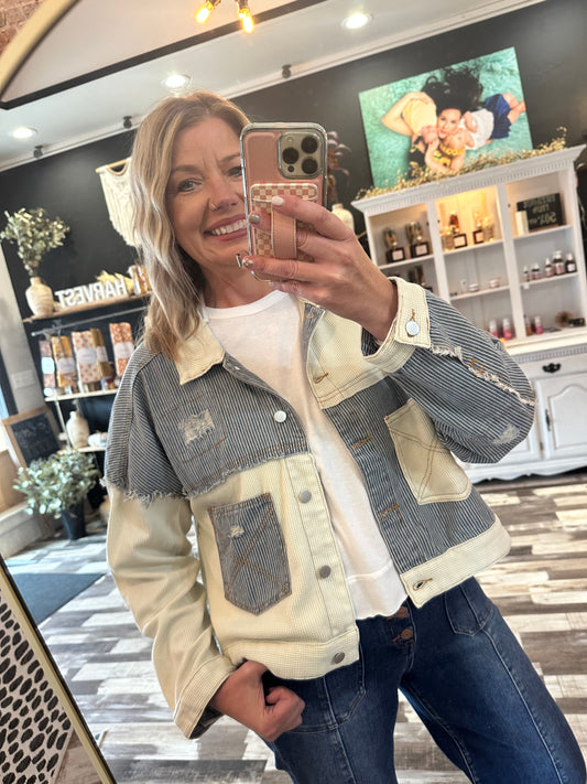 The Rachel Oversized Contrast Pinstripe Button Down Shacket