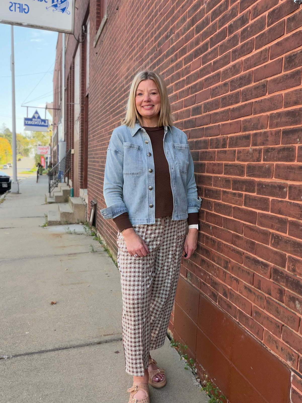 Laid Back Soft Brushed Check Barrel Pants