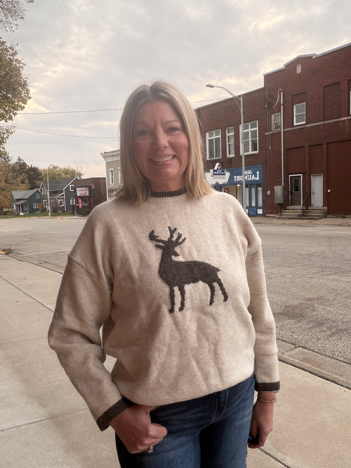 OH DEER! Graphic Knit Pullover Sweater