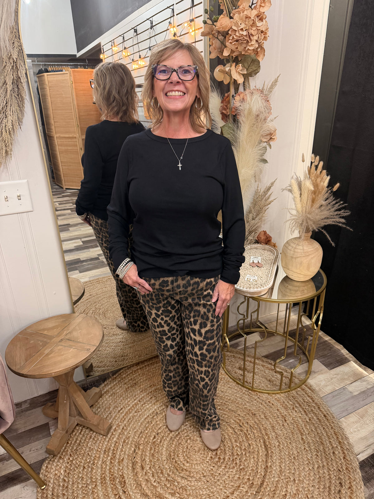 The Lily Leopard High Rise Leopard Kick Flare Jeans by Lovervet