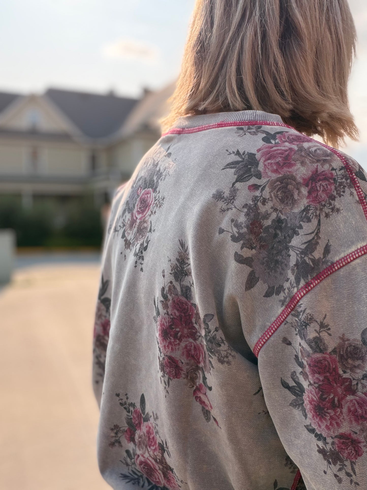 Washed Floral Print Crewneck Sweatshirt