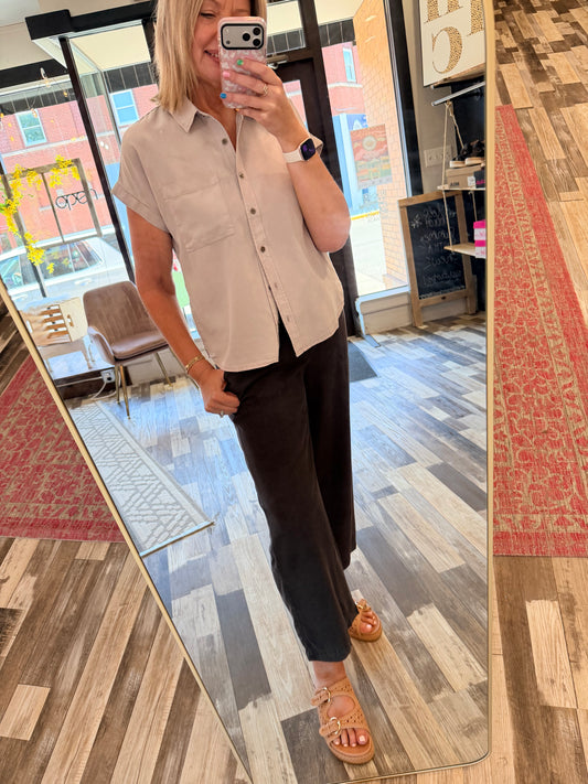 Tencel Short Dolman Sleeve Button Down Shirt