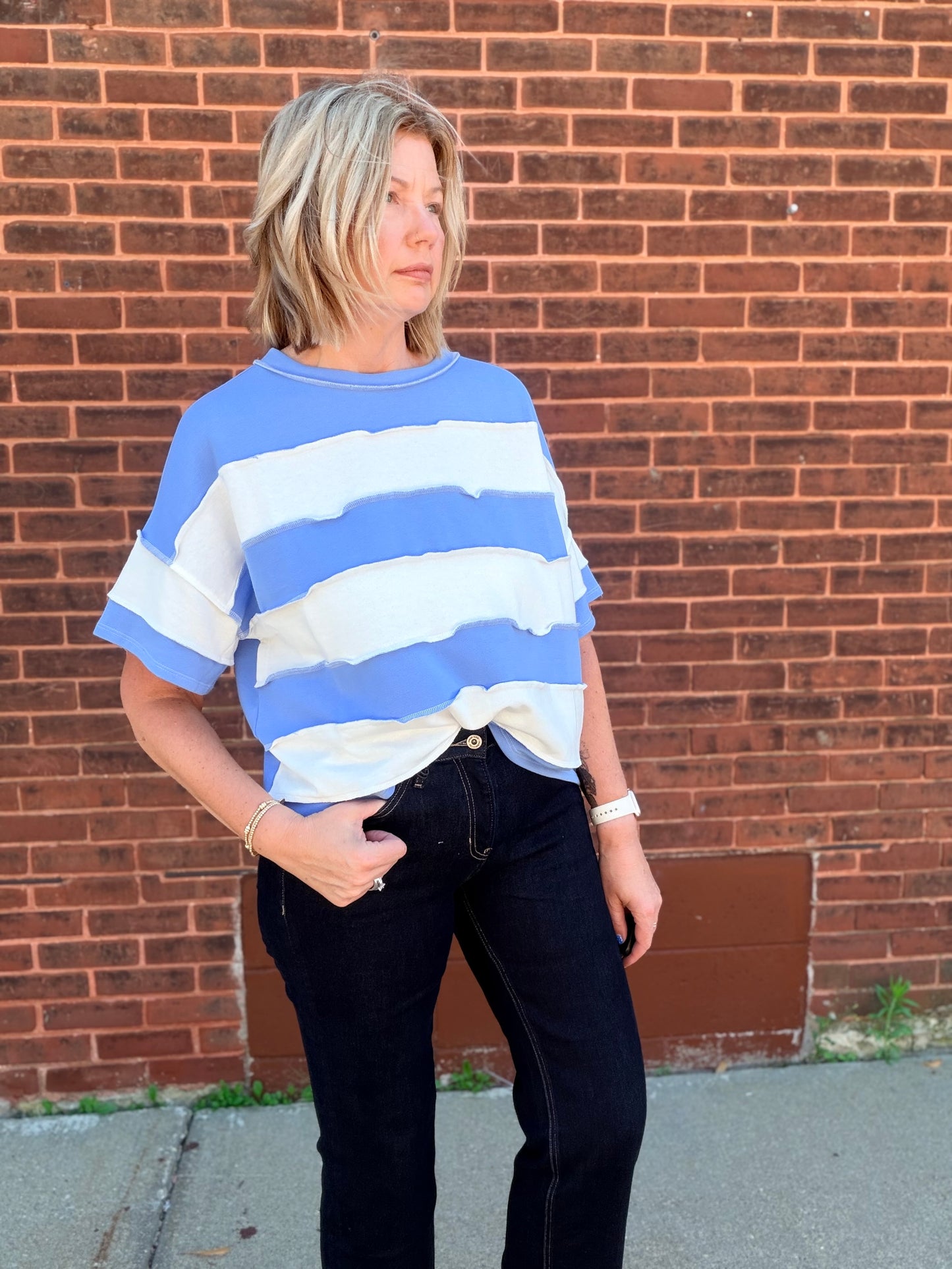 The Johnnie French Terry Exposed Seam Top