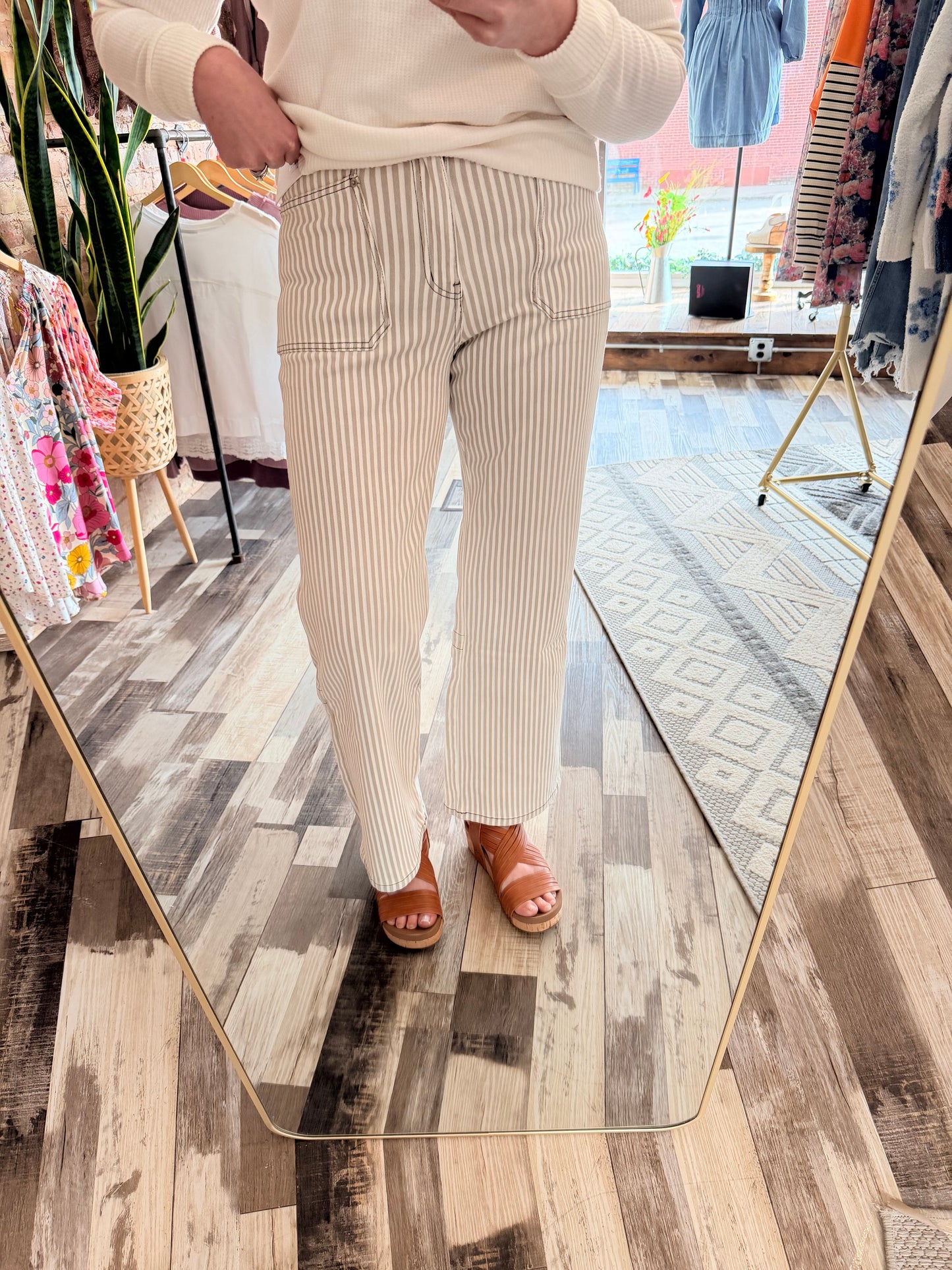 Mica High Rise Loose Fit Straight Striped Jeans