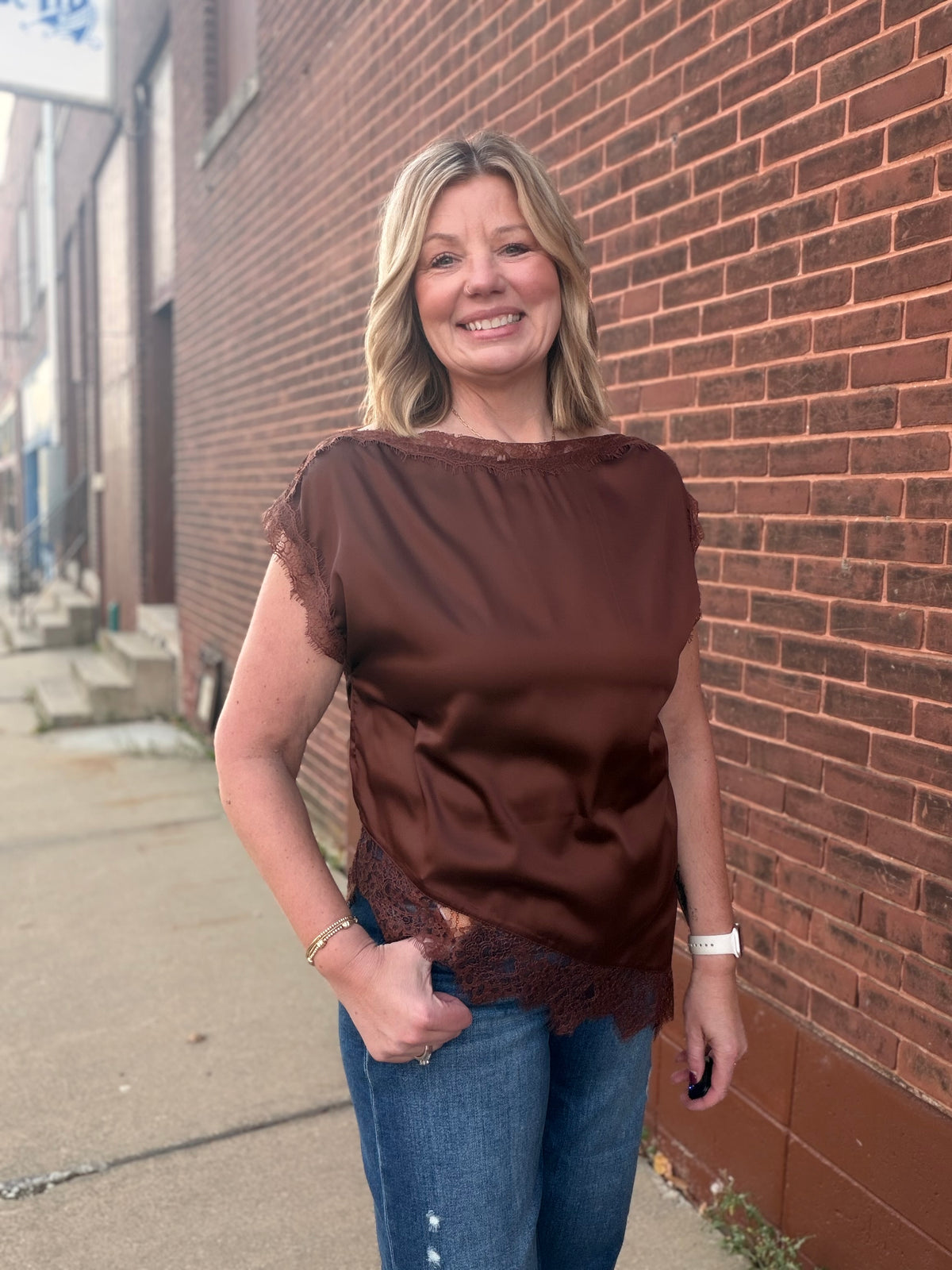 Effortless Satin Trimmed Asymmetric Top