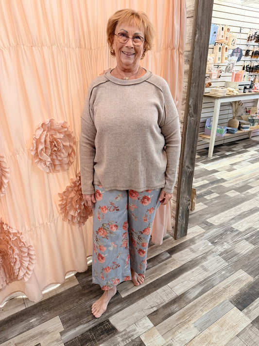 The Jenni Mid-Rise Floral Cropped Loose Wide Leg Jeans