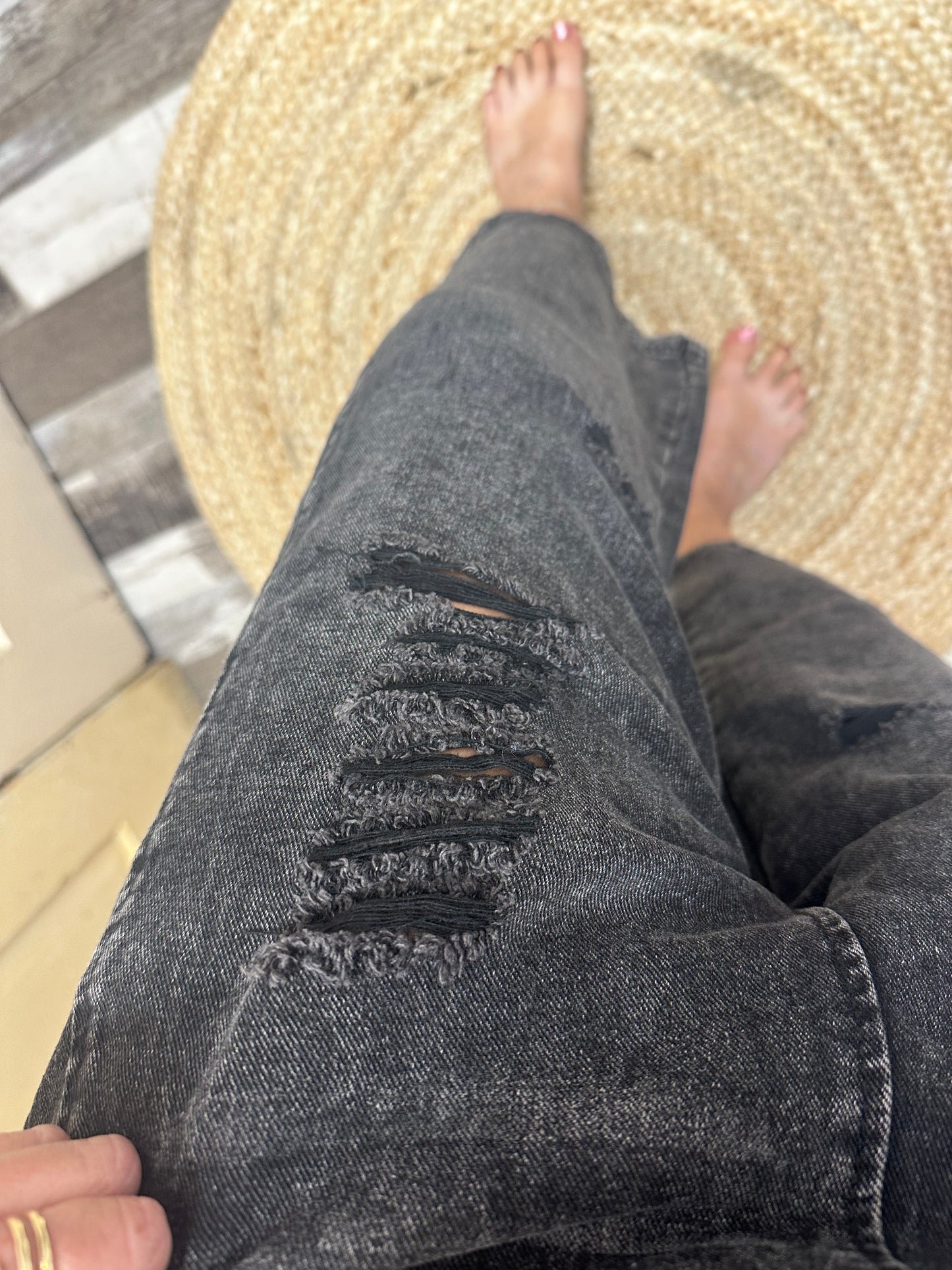 The Layla Distressed Wide Leg Denim Bibs