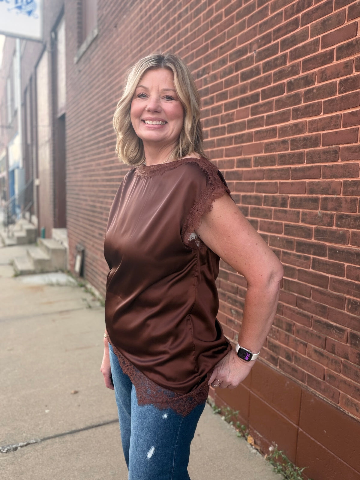 Effortless Satin Trimmed Asymmetric Top
