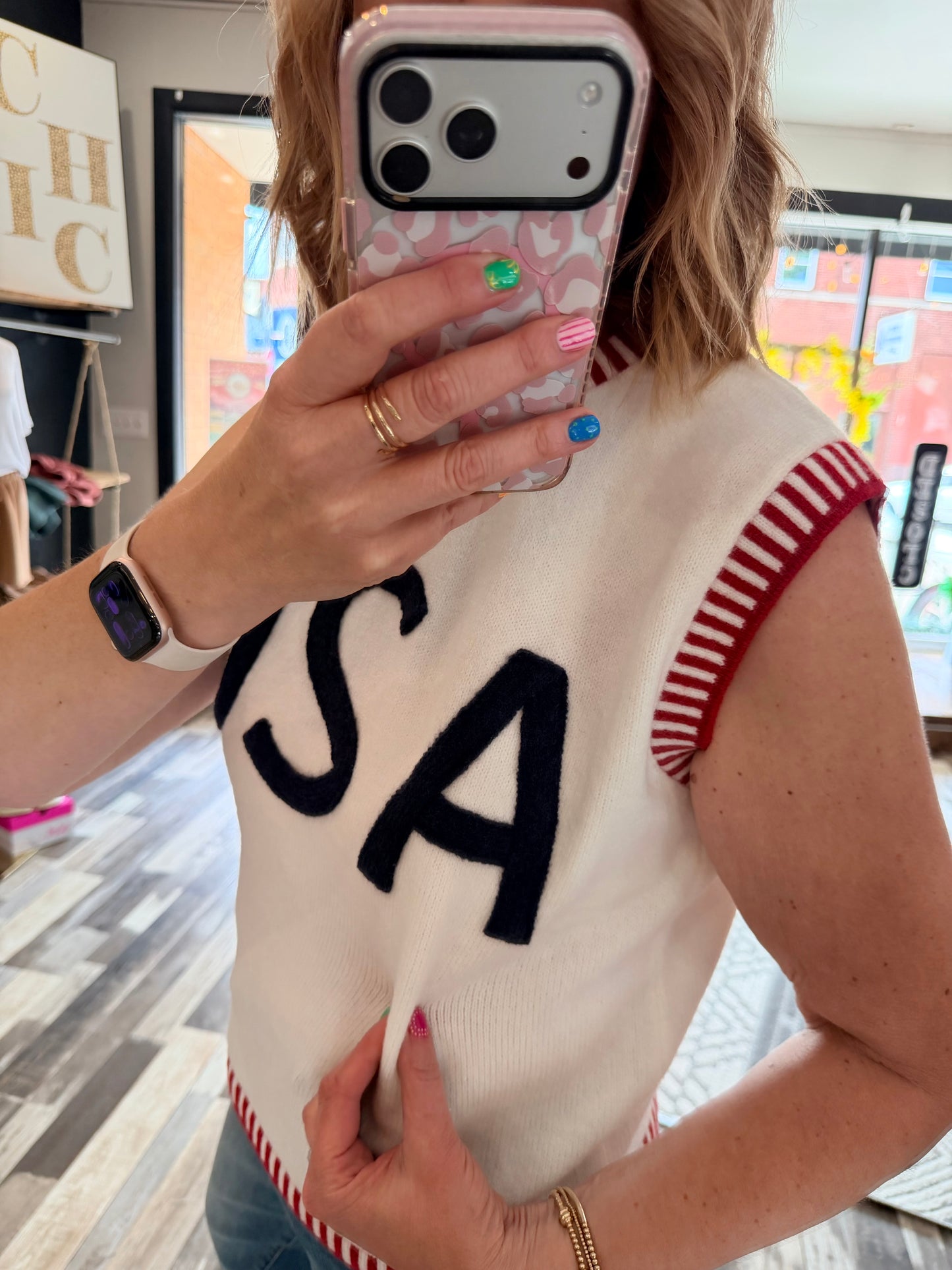 USA Patch Knit Sweater Tank