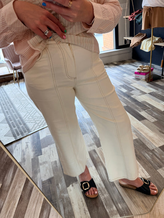 Stitch Detail Stretch Straight Leg Pants
