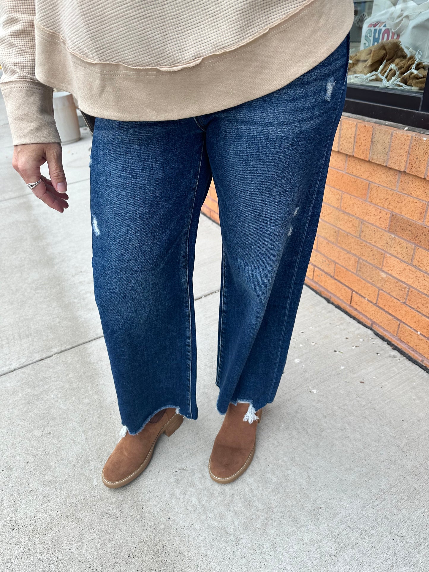 Risen High Rise Crop Wide Leg Jeans