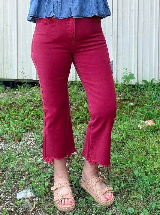 Burgundy/Red Urban Non-Distressed Crop Jean