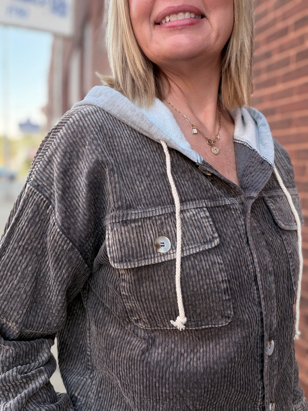 The Camden Snow Wash Curduroy Shacket w/Hood