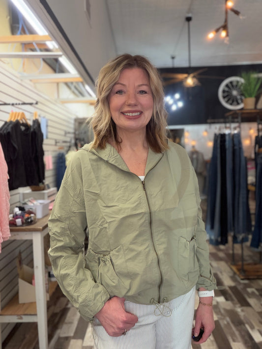 Zip Up Drawstring Hooded Jacket