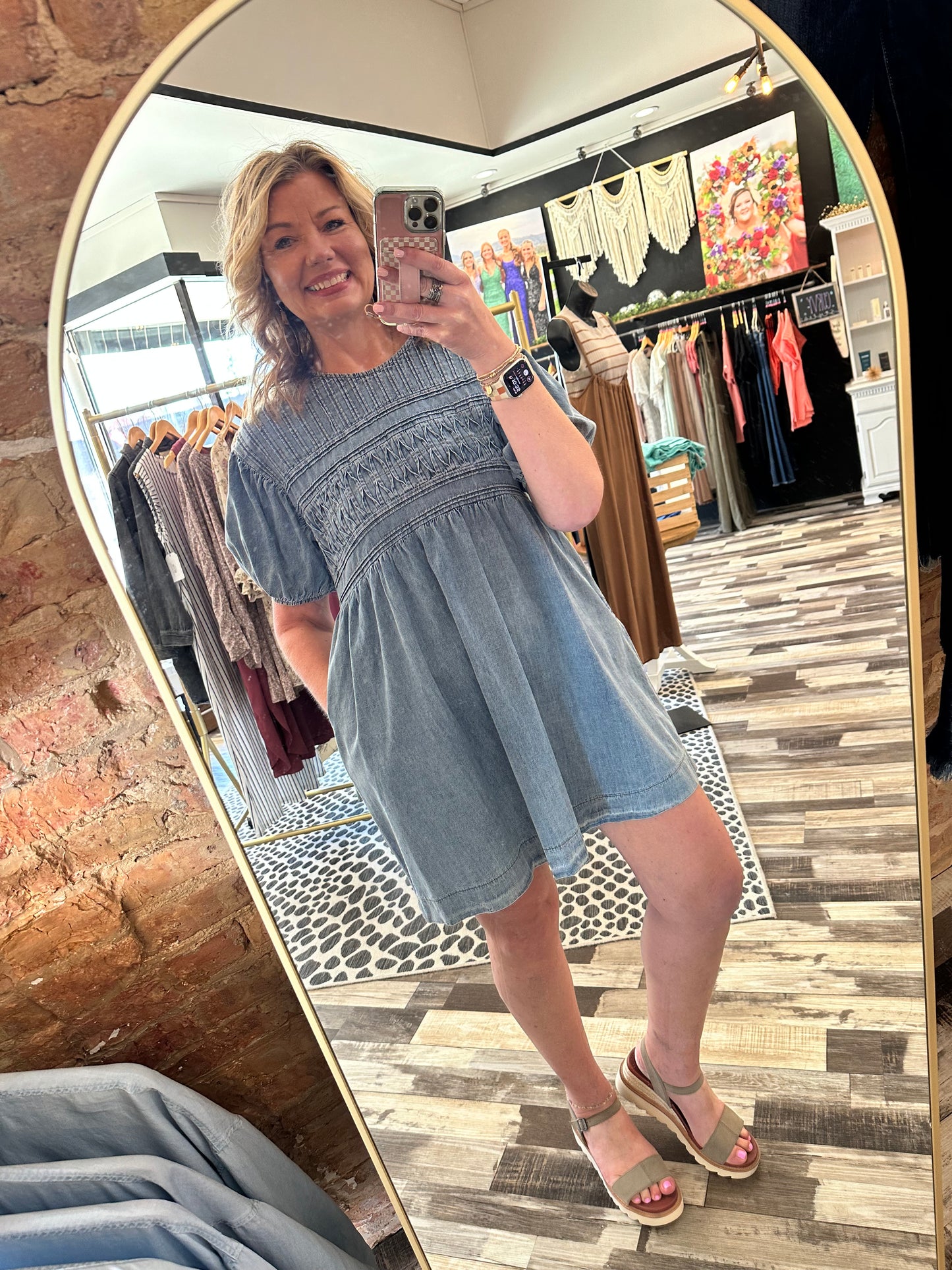 Hey Girl Hey Puff Sleeve Pintuck Denim Dress