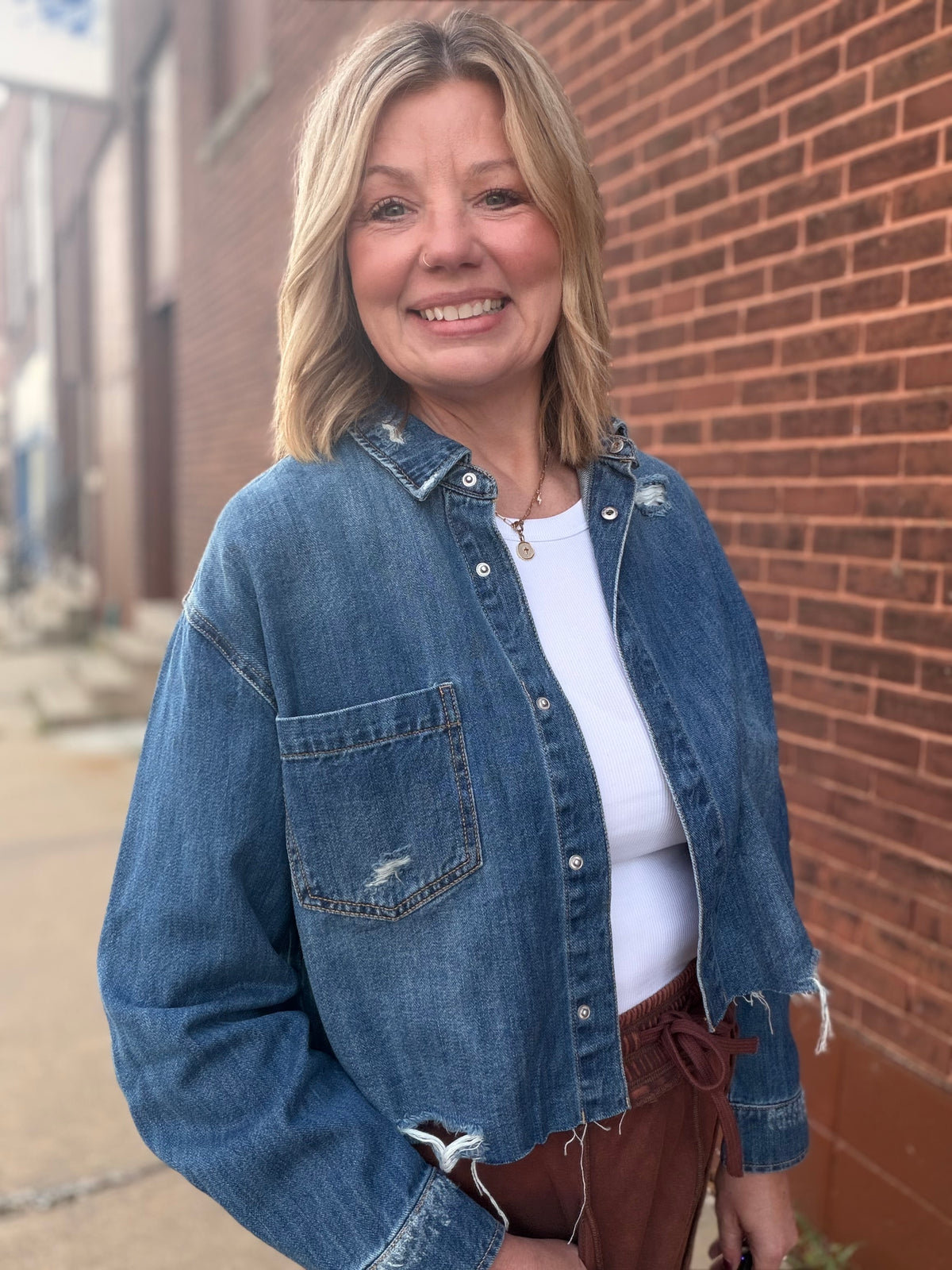 Sweet Magnolia Relaxed Crop Denim Shirt