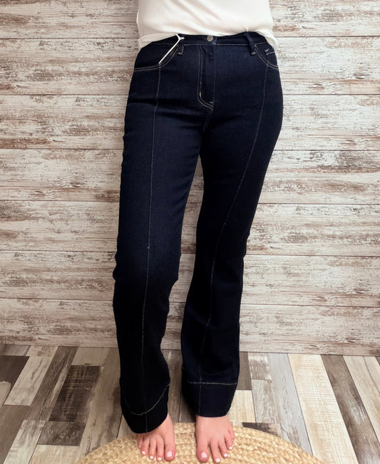 Lovervet High Rise Pin Tuck Trouser Hem Bootcut Jeans