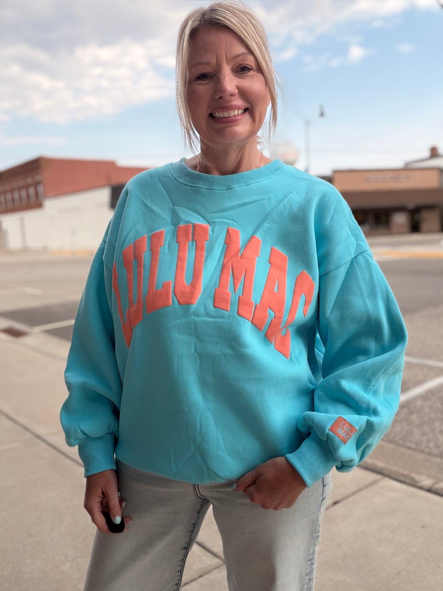Lulu Mac Pullover Blue/Orange Puff