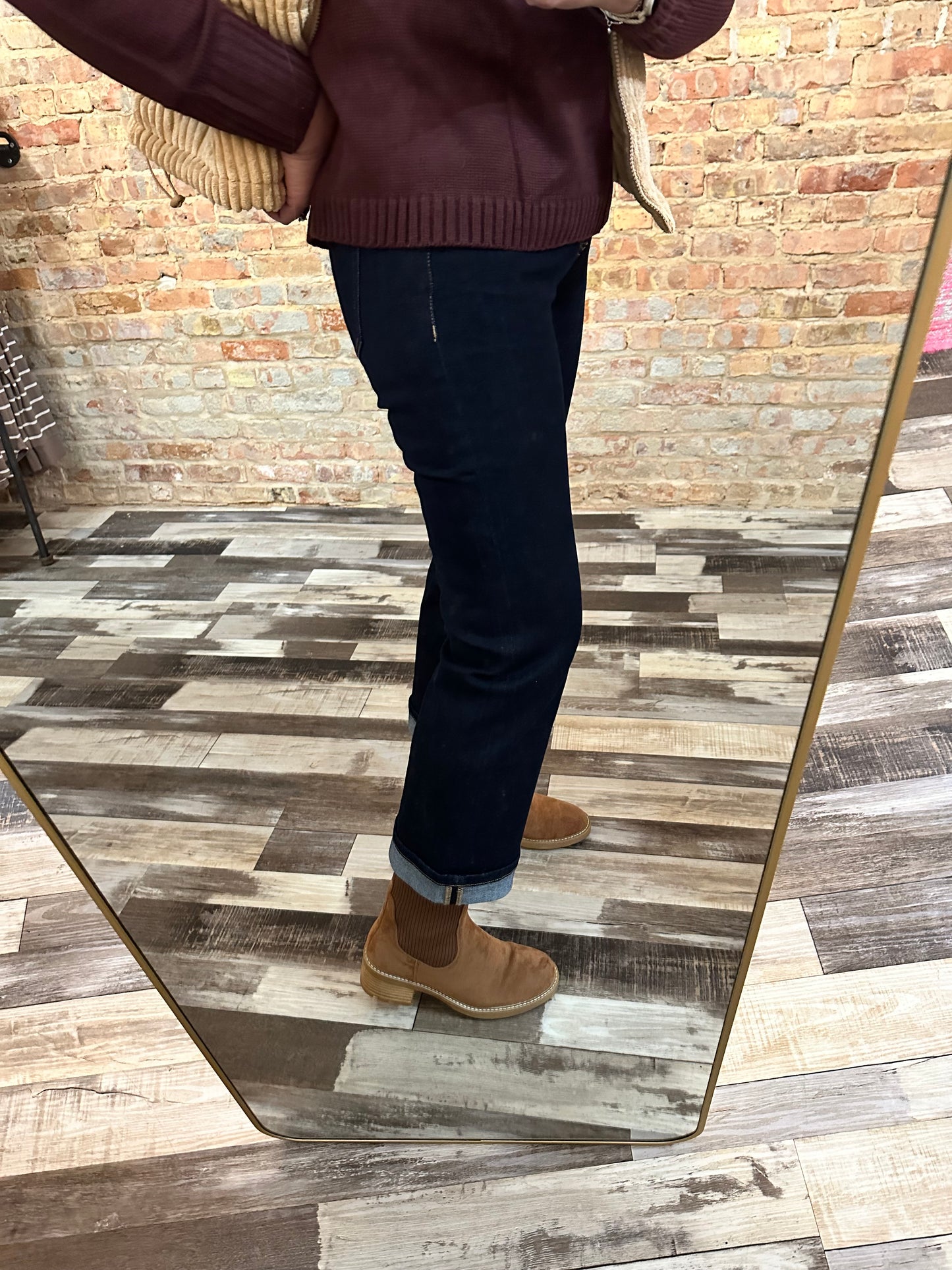 Mica Mid Rise Ankle Straight Cuffed Leg