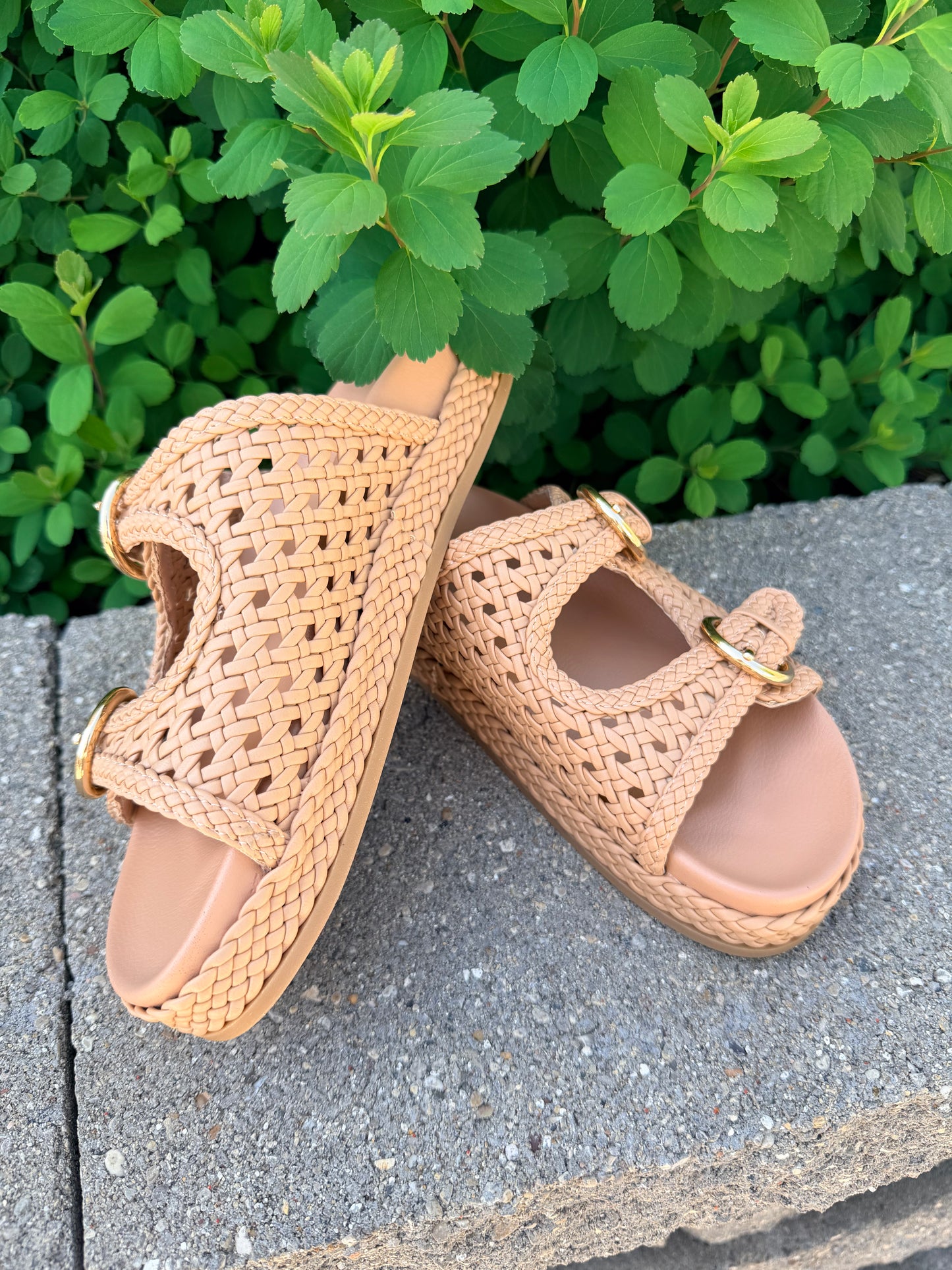 MIA Trendy Woven Vegan Leather Adjustable Straps Slide