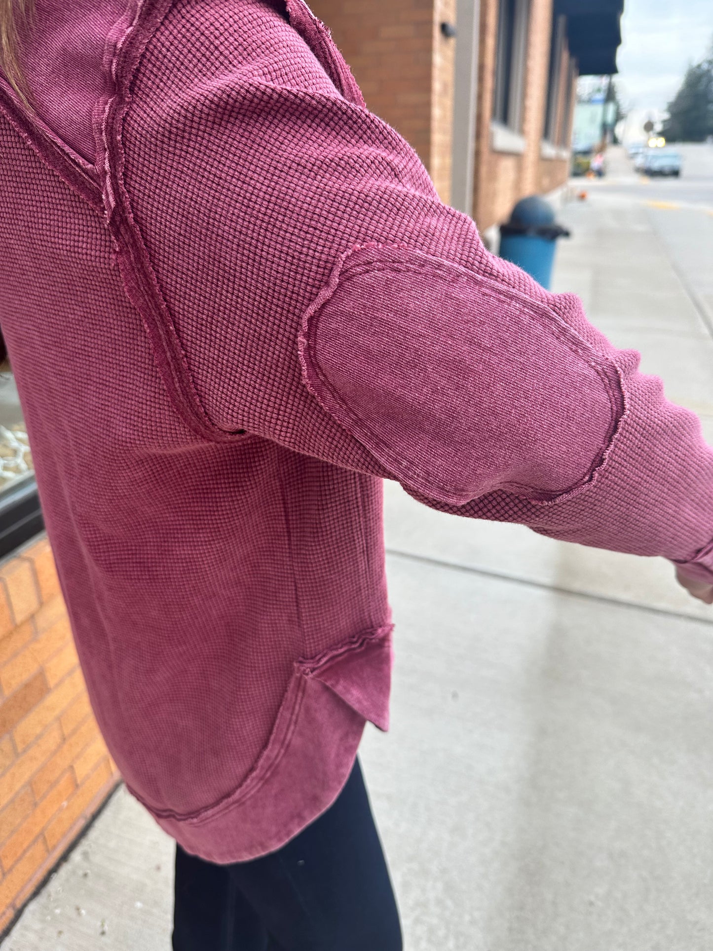 The Ellie Mineral Washed Elbow Patch Contrast Knit Top