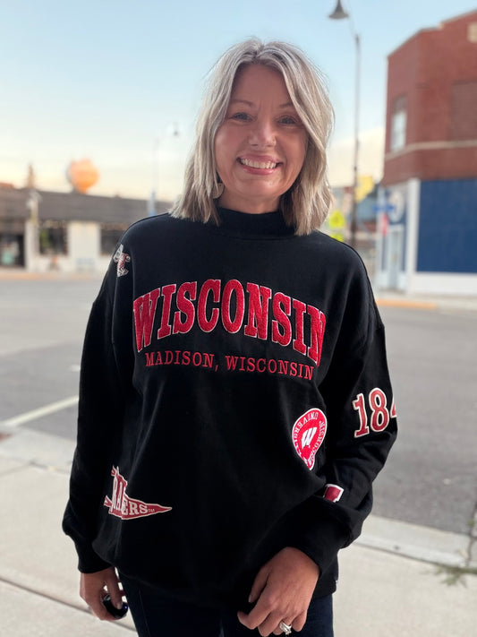 Wisconsin All Over Scatter Oversized Funnel Neck