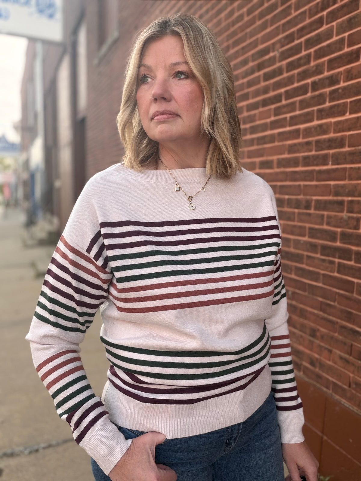 Golden Hour Boat Neck Striped Sweater