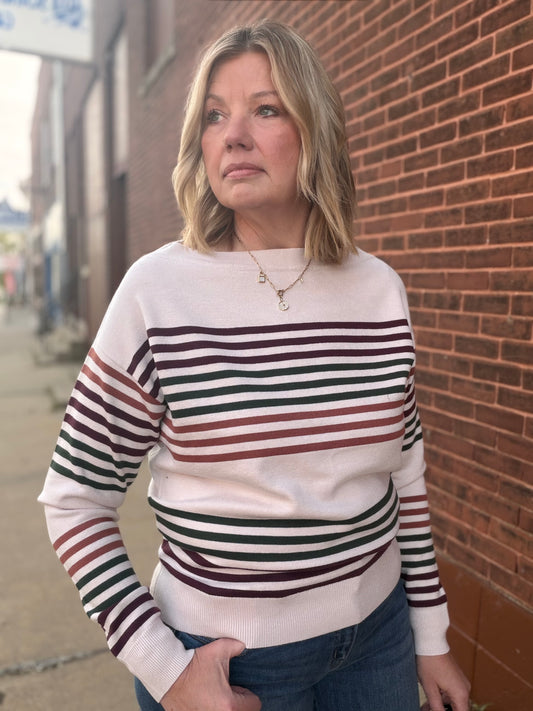 Golden Hour Boat Neck Striped Sweater