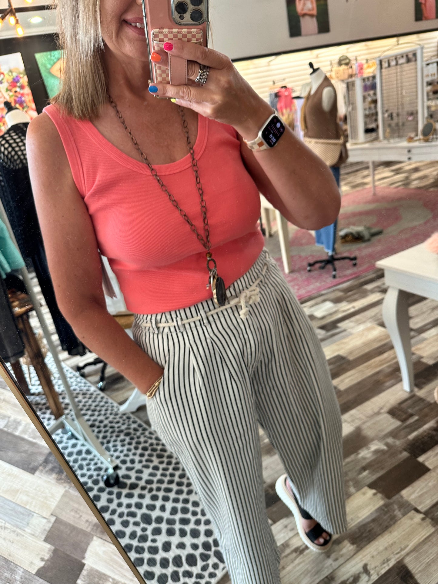 Maren Wide Leg Striped Denim Pants w/Rope Belt